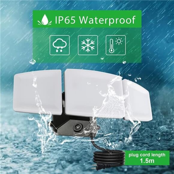 LED Security Light,35W Plug in Flood Light Outdoor, 3 Heads Wall Light - Picture 7 of 7